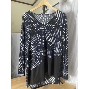 Dana Bachman Size Xl Women's Geometric Tunic Top Blouse Long Sleeve